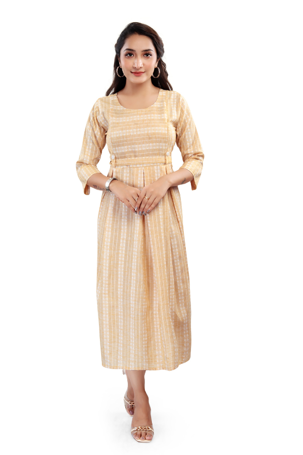 Peach Striped A-Line with Waist Buttons
