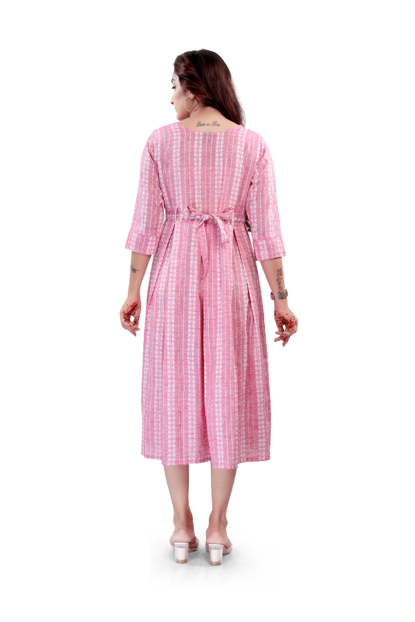 Pink Striped Maternity Midi