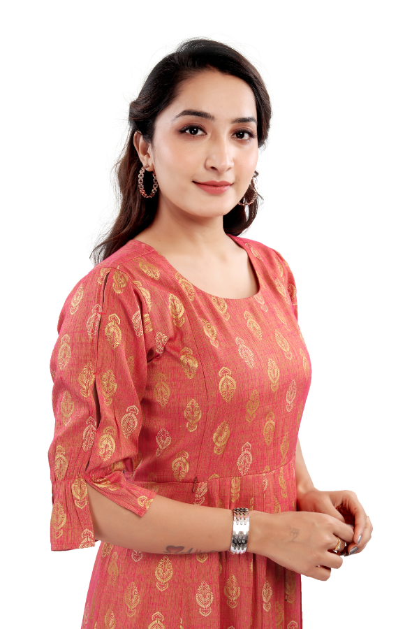 Rust Orange with Gold Motifs &amp; Back Tie-Up Belt