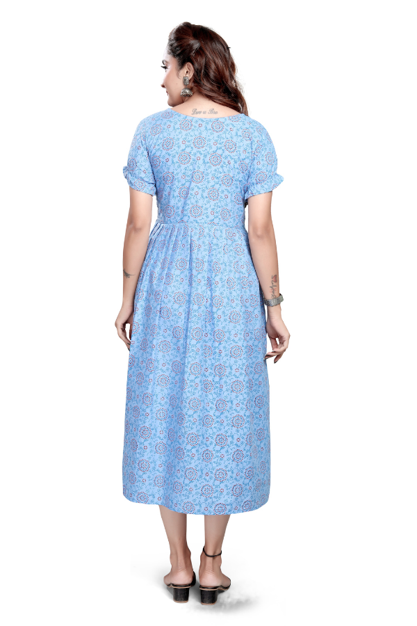 Sky Blue Round-Neck with All-Over Floral Print
