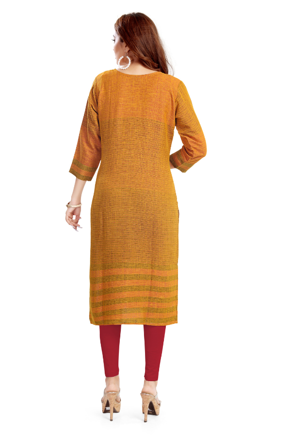 Mustard Textured Straight with Striped Hem
