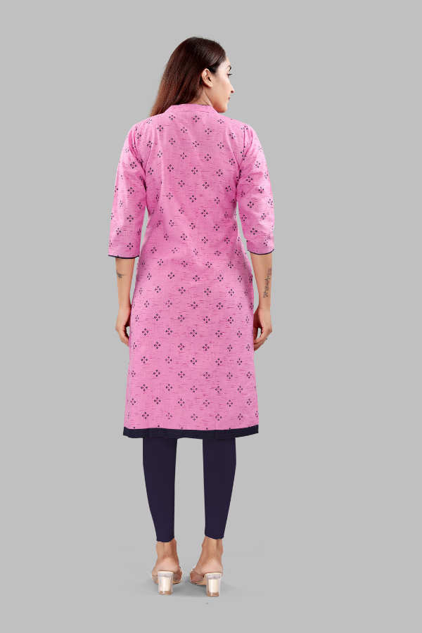Pink Printed Straight Kurti