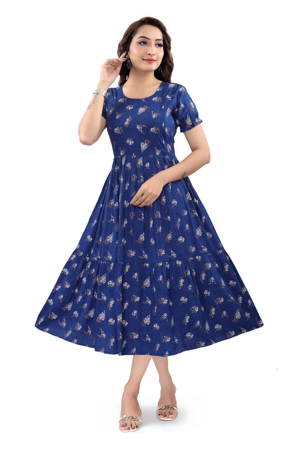 Navy Blue Round-Neck with All-Over Print