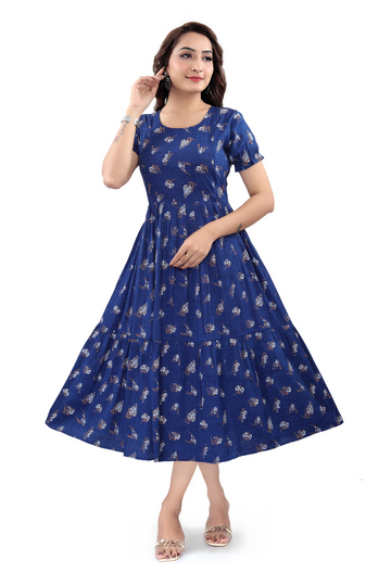 Navy Blue Round-Neck with All-Over Print