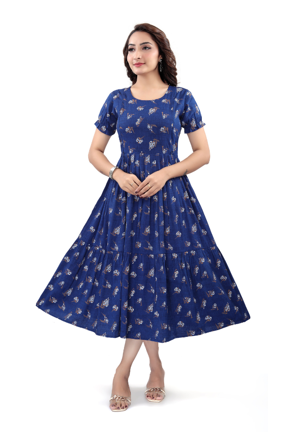Navy Blue Round-Neck with All-Over Print