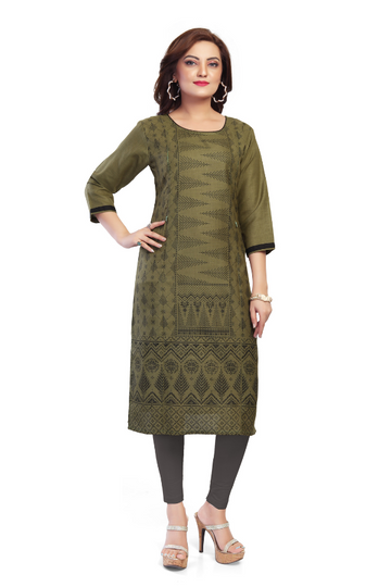 Olive Green Straight with Geometric Print