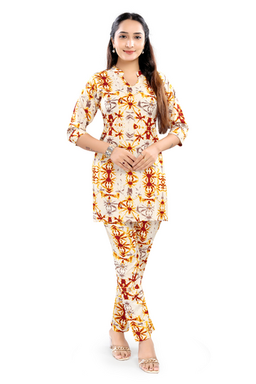 Cream &amp; Rust Ikat Print