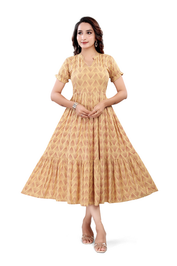 Mustard Yellow Printed with Ruffle Sleeves