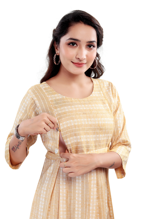 Peach Striped A-Line with Waist Buttons